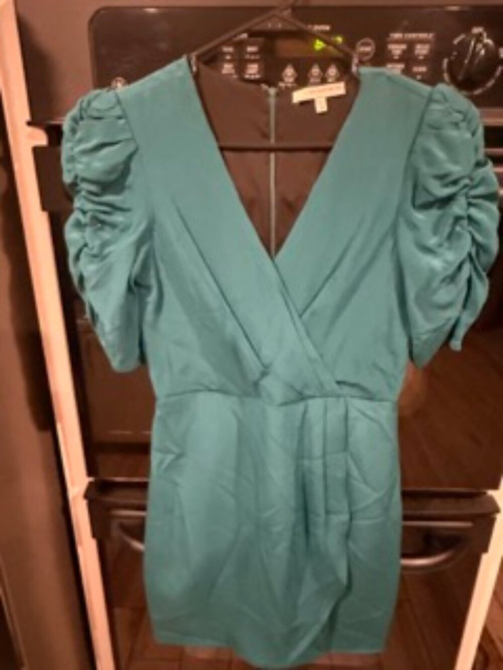 Teal Mini Lavender Brown size XS statement sleeve dress